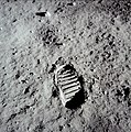 Buzz Aldrin's footprint on the moon's surface.