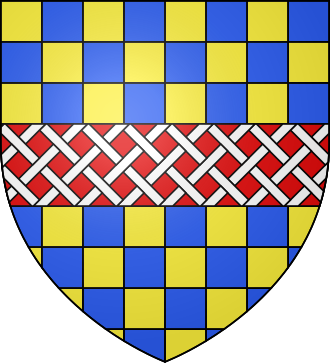 Arms of Cheyne, Viscount Newhaven: Chequy or and azure, a fesse gules, fretty argent Arms of Cheyne of Newhaven.svg