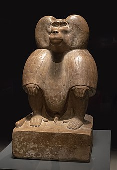 Baboon figurine; 1390–1352 BC; quartzite; 68.5 × 38.5 × 45 cm, 180 kg (estimated); British Museum