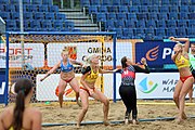 Deutsch: Beachhandball Europameisterschaften 2019 (Beach handball Euro); Tag 5: 6. Juli 2019 – Frauen, Platzierungsspiel für die Ränge 9–12, Deutschland-Polen 2:1 (22:23, 19:16, 7:6) English: Beach handball Euro; Day 5: 6 July 2019 – Placement Match/Cross Match for rank 9–12 Women – Germany-Poland 2:1 (22:23, 19:16, 7:6)