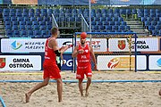 Deutsch: Beachhandball Europameisterschaften 2019 (Beach handball Euro); Tag 3: 4. Juli 2019 – Männer, Hauptrunde Gruppe II, Polen-Ukraine 2:0 (24:13, 23:22) English: Beach handball Euro; Day 3: 4 July 2019 – Men Main Round Group II – Poland-Ukraine 2:0 (24:13, 23:22)