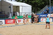 Deutsch: Beachhandball Europameisterschaften 2019 (Beach handball Euro); Tag 2: 3. Juli 2019 – Frauen, Vorrunde Gruppe D, Ukraine-Deutschland 2:0 (23:22, 32:24) English: Beach handball Euro; Day 2: 3 July 2019 – Women Preliminary Round Group D – Ukraine-Germany 2:0 (23:22, 32:24)