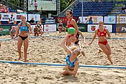 Deutsch: Beachhandball Europameisterschaften 2019 (Beach handball Euro); Tag 5: 6. Juli 2019 – Frauen, Halbfinale, Kroatien-Dänemark 1:2 (12:19, 17:10, 4:7) English: Beach handball Euro; Day 5: 6 July 2019 – Semifinal Men – Croatia-Denmark 1:2 (12:19, 17:10, 4:7)