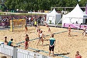 Deutsch: Beachhandball bei den Olympischen Jugendspielen 2018; Tag 3, 9. Oktober 2018; Mädchen, Vorrunde, Gruppe A - Kroatien-Ungarn 0:2 English: Beach handball at the 2018 Summer Youth Olympics at 9 October 2018 – Girls Preliminary Round Group A‎ – Croatia-Hungary 0:2