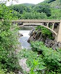 The falls under the Vilas Bridge at medium flow in 2014; taken looking north