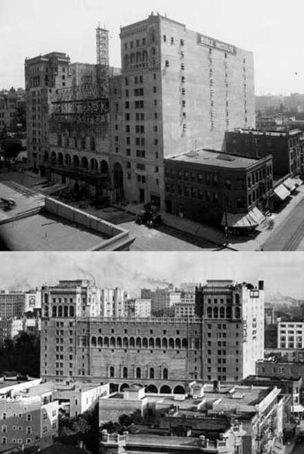 Biola's former Los Angeles building: under construction (top) and complete in 1916 (bottom): It was demolished in 1988, after damage in an 1987 earthq