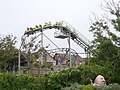 The back of the Cliffhanger rollercoaster ride at Blackgang Chine, a theme park on the Isle of Wight.