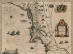 Kaart van Nova Belgica et Anglia Nova deur Willem Blaeu (1571–1638) in 1635; noord is regs