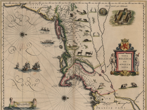 Nova Belgica et Anglia Nova, displaying Dutch claims prior to 1650, 1635 Blaeu - Nova Belgica et Anglia Nova.png