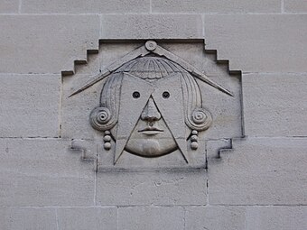 Art Deco mascaron on an unidentified building in Bordeaux, France, unknown architect or sculptor, c.1930