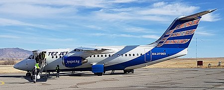 BAe 146 operated by TezJet at Isfana Airport.