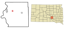 Brule County South Dakota Sisällytetyt ja rekisteröimättömät alueet Pukwana Highlighted.svg