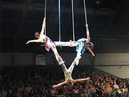 Triple trapeze at Circus Juventas CJ triple trapeze May.jpg