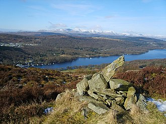 Cairn on Staveley Fell with view of Windermere Cairn on Staveley Fell - geograph.org.uk - 1157534.jpg