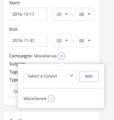 Campaigns picker on the Program page -- need to change Miscellanea to Unaffiliated, Select a Cohort to Select a Campaign