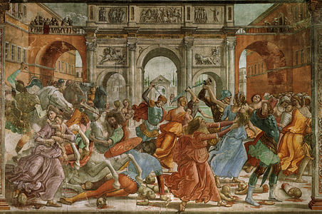 La matanza de los inocentes en la Capilla Tornabuoni, de Domenico Ghirlandaio (1485-1490). El resto de las escenas tienen composiciones semejantes