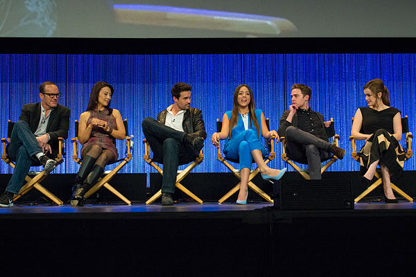 Agents of S.H.I.E.L.D. cast members (L to R): Gregg, Wen, Dalton, Bennet, De Caestecker, and Henstridge) at PaleyFest 2014