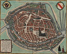 Karte von Straßburg, Frans Hogenberg (Norden am oberen rechten Bildrand), 1572