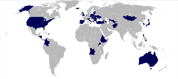 The "Coalition of the willing" named by the US State Department in 2003.