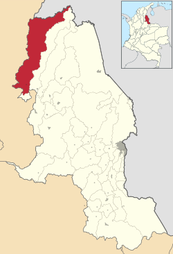 Location of the municipality and town of El Carmen, Norte de Santander in the Norte de Santander Department of Colombia.