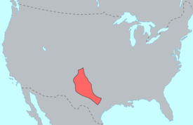 Comanchen kielen alkuperäinen puhuma-alue.