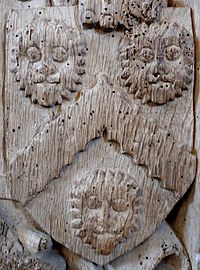 Arms of Copleston, detail from 15th century Copleston Prayer Desk in St Andrew's Church, Colebrooke CoplestonArms ColebrookeChurch.JPG