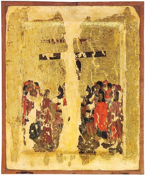 File:Crucifixion, Early XIV Century, St Mary Bolnichka Church, Ohrid Icon Gallery.jpg