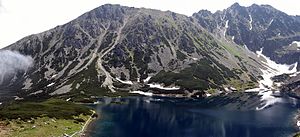 View from the mountain lake Czarny Staw Gąsienicowy