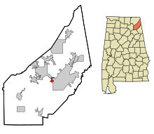 DeKalb County Alabama beépített és be nem épített területek Pine Ridge Highlighted.svg
