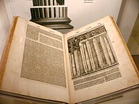 1521 Cesare Cesariano Italian translation of De Architectura Libri Decem (The Ten Books on Architecture) by Marcus Vitruvius Pollio. Preserved in the Smithsonian Museum of American History De architectura.jpg