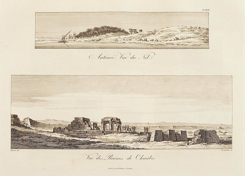 Pl.42 - Vue des ruines de Chnubis ; Vue d'Antinoë du Nil