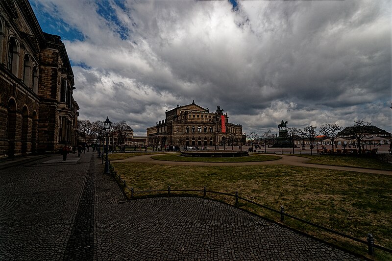 File:Dresden - Theaterplatz - View North along Sempergalerie 1855 towards Semperoper 1878 by Gottfried & Manfred Semper - König Johann von Sachsen Equestrian Statue 1889 by Johannes Schilling.jpg