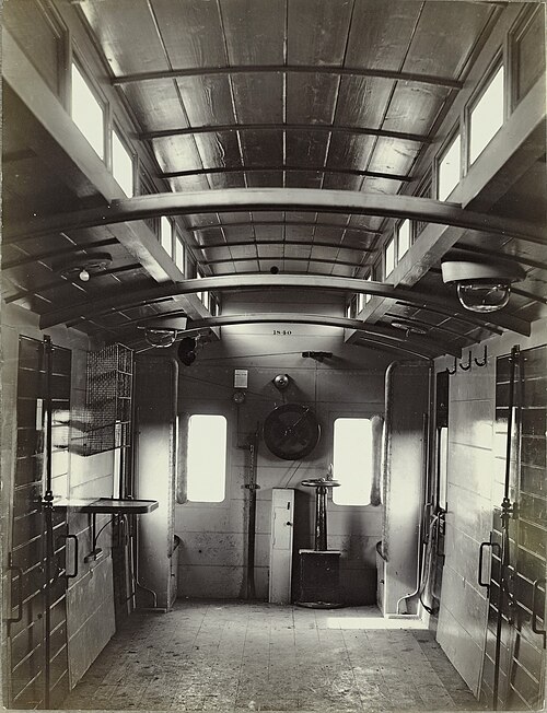 Interior view of NER brake van No. 1840 with slipping mechanism on the front wall