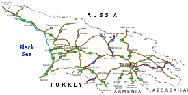 The E-road network in Georgia E Road in GEO.svg