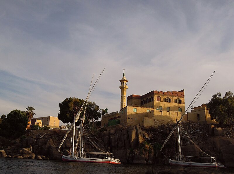 File:Egypt (Aswan) A sunset view of a Mosque and feluccas on the Nile River (25743016964).jpg