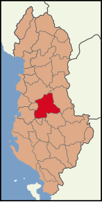 Poziția localității Districtul Elbasan