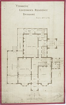 Ground Floor Plan, c 1884 Fernberg, Governor's Residence, Brisbane, Ground Plan, c 1884.jpg
