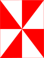 Variant op zandloperfiguur, met 8 driehoekjes, wordt in de heraldiek 'gegeerd' genoemd.