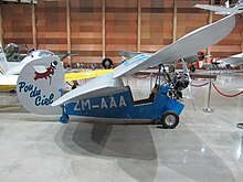 Side view of an HM.14 on display at MOTAT in Auckland Flying Flea at MOTAT.JPG