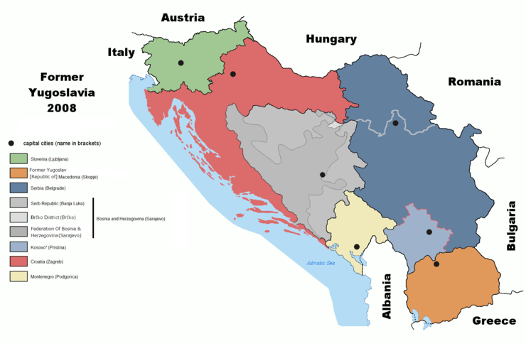 Map of the disintegration of Yugoslavia until 2008