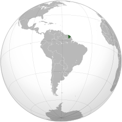Vị trí của Guyane thuộc Pháp (xanh) trên thế giới