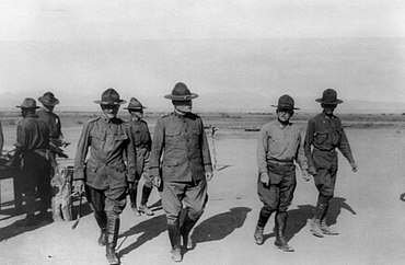 U.S. Army General John J. Pershing during the 1917 Mexican Punitive Expedition searching for Pancho Villa where a large number of Chinese Mexican American soldiers participated.
