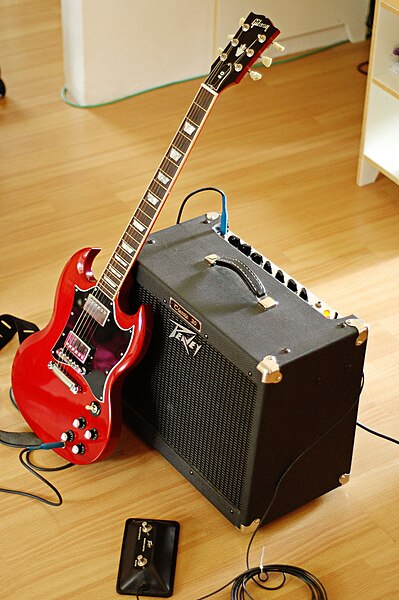 File:Gibson SG with amp.jpg