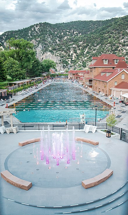 A large hot springs pool located in Glenwood Springs Colorado.