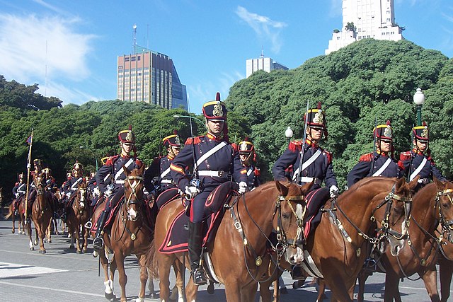 Granaderos, the cavalry unit that, among other feats, followed San Martín across the Andes in 1817 to liberate Chile and Peru