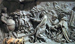 Detail of the tomb of Pope Gregory XIII celebrating the introduction of the Gregorian Calendar. Gregorianscher Kalender Petersdom.jpg