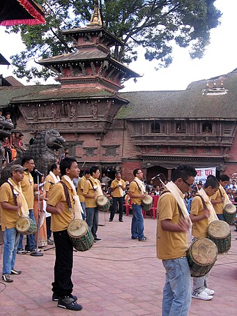 Traditional Buddhist musical performance during Gunla