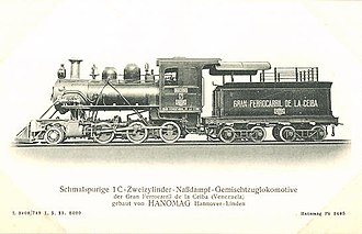 Narrow gauge 1'C two-cylinder wet steam mixed train locomotive from Hanomag Tr = 285/400/840 mm, p = 11 at, R = 0.8 m², Hwb = 43.6 m², Gl 19.5 t, Gr 18.1 t, Gd 21.3 t, 4 T 7.5 / 2, Gl '8.5 t, Gd' 18.2 t [1]