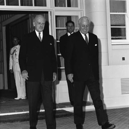 Holt (right) moments after being sworn in as Prime Minister on 26 January 1966.