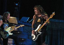 Dave Murray and Steve Harris in 2008. Harris and Murray are the only members to have performed on all of the band's albums. Harris 1.jpg